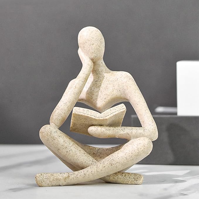 Jinkoozz Reading Women Statue, Thinker Sculptures, Abstract Art Ornament, Modern Aesthetic Figurine Decoration, Suitable for Home Living Room Bedroom Office Shelf Table Desk Bookshelf Decor