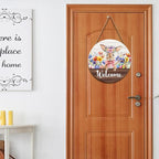 Hello Spring Easter Bunny Rabbit Sign for Front Door 12”x12” Summer Welcome Easter Wood Door Hanger for Outdoor Outside Porch Farmhouse Flowers Wooden Wreath Indoor Outdoor Wall Hanging Decoration