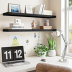 Fixwal Floating Shelves for Wall, 35.4" Long Heavy Duty Wall Mounted Rustic Wood Shelves for Living Room, Bedroom, Bathroom and Kitchen, Wall Shelves for Storage, Books, Room Decor (Black, Set of 2)