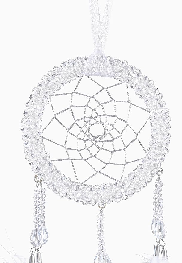 Luxury Dream Catchers - White Turkey Feather with Crystal Diamond, Lace Lanyard, Handmade Small Dreamcatcher for Bedroom, Dream Catcher for Girls, Dream Catchers for Boys, Dream Catcher Wall Decor