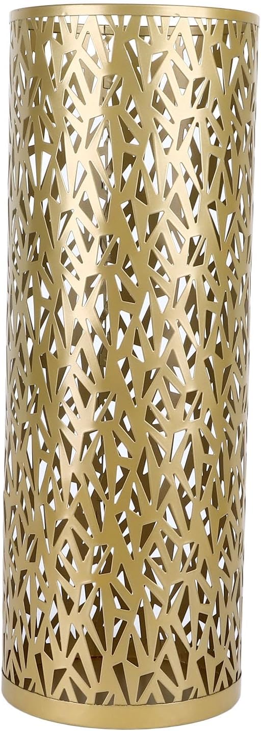 BEIJIALY Metal Umbrella Holder, Umbrella Stand Rack for Entryway, Metal Hollowed Freestanding Round Umbrella Holder Organizer Bin for Home Hotel Office Decor(Gold Medium)