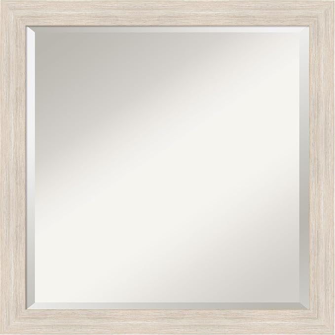 Amanti Art White Wall Mirror 23x23 Hardwood White Wash Narrow Square Bathroom Mirror for Wall Decor Living Room, Medium Country Rustic Wood Frame, Hangs Horizonally and Vertically, Bathroom Decor,