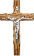 Zuluf 6.3" Olive Wood Catholic Cross with Silver Plated Crucifix Christian Gift from Holy Land Bethlehem CRS065
