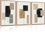 KAlRNE Neutral Abstract Framed Canvas Wall Art Set of 3(24”X36”),Black Beige and Brown Wall Decor,Modern Minimalist Block Lines Art Prints For Living Room Bedroom Office