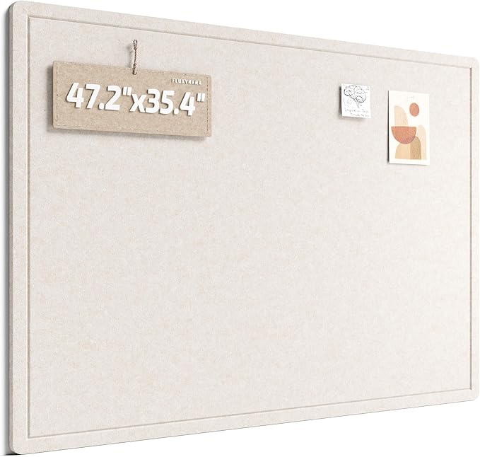 Fluxynara Large Bulletin Board, 47.2" x 35.4" Cork Board Alternative with 24 Safe Removable Adhesive Tabs, Foldable Felt Pin Board for Home Office, Classroom, Bedroom,Entryway for Walls—Oatmeal