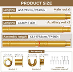 Mavivegue Closet Rod, 17 to 70 Inch Gold Adjustable Closet Rods for Hanging Clothes, Hanging Rod for Closet Wardrobes Laundry RV, Bathroom