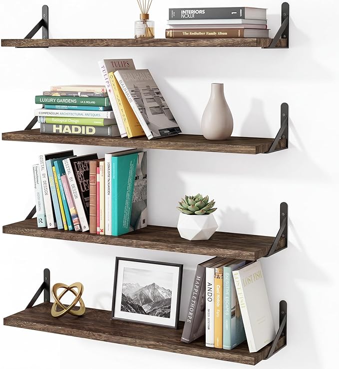 YGEOMER Floating Shelves for Wall, 23in Brown Wall Shelves for Living Room, Bathroom, Bedroom, Kitchen, Home Decor (Set of 4)