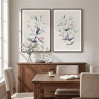 Large Framed Botanical Wall Art Set of 2, Modern Minimalist Floral Canvas Wall Art Neutral Watercolor Prints, Contemporary Pastel Neutral Leaf Wall Decor for Living Room Bedroom Hallway, 24x36 Inch