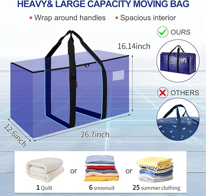 Cryster 2-pack Clear Moving Bags – Heavy Duty Storage Totes with Reinforced Handles & Double Zippers, Extra Large for Packing, Organizing, and Moving ，Carry in 2 ways