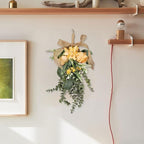Artificial Teardrop Swag Floral Garland with Silk Flowers Ornament Handmade Reusable Suitable for Home Window, Orange