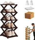 The 5-Tier No-Assembly Bamboo Rack, Bamboo Shoe Rack, Foldable Shoe Rack, Space Saving Collapsible Shelves for Entryway, Closet, Bathroom, Bamboo Shoe Rack, Foldable Shoe Rack (Brown, 5Tier)