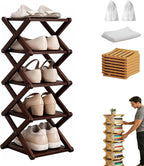 The 5-Tier No-Assembly Bamboo Rack, Bamboo Shoe Rack, Foldable Shoe Rack, Space Saving Collapsible Shelves for Entryway, Closet, Bathroom, Bamboo Shoe Rack, Foldable Shoe Rack (Brown, 5Tier)