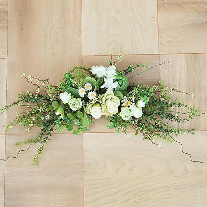 Artificial Greenery Flower Swag, Fake Eucalyptus Rose Flower Swag for Door Lintel Spring Summer Arch Flower Swag for Wedding Home Party Table Door Wall Decor