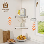 Fun Memories Corner Shelf Wall Mount Set of 2 - Solid Oak Wood Floating Corner Shelf with Cable Hole, 7in Rustic Design for Bedroom, Living Room, Kitchen (White)