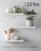 BAYKA White Floating Shelves for Wall, Set of 3, Rustic Wood Wall Shelves with Metal Brackets for Bathroom, Bedroom, Kitchen, or Living Room Decor Organization, Sturdy Storage with 22lb Capacity