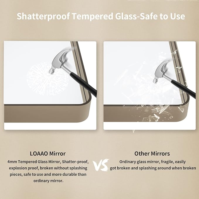 LOAAO 60”X30” Bronze Bathroom Mirrors for Vanity, Rounded Rectangle Brushed Bronze Metal Frame Mirror, Anti-Rust, Tempered Glass, Hangs Horizontally or Vertically