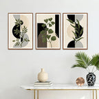 KAlRNE Boho Botanical Framed Canvas Wall Art Set of 3(16”X24”),Abstract Wall Decor,Minimalist Sage Green Picture Photography Geometric Line Black Art Prints For Living Room Bedroom Office