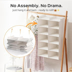 White 5-Tier Hanging Closet Storage Organizer - Space-Saving Dual-Row Foldable Shelves with 3 Hooks, Wardrobe Organizer for Dorm, Bedroom, Clothes and Accessories