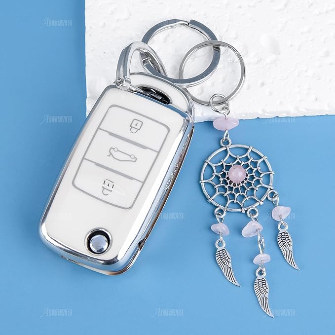 AUEAR, 6 Pack Dream Catcher Keychain Keyring Feather Stone Ornaments for Car Bag Accessories Jewelry DIY Crafts
