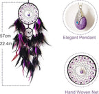 Black and Purple Dream Catcher Wall Decor Feather Dream Catchers with Pendant Handmade Dreamcatcher Wall Hanging Ornament for Bedroom Living Room Home Decor