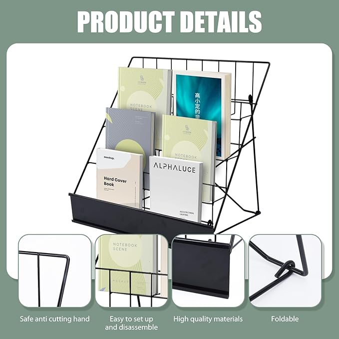 Book Signing Rack, Book Display Rack, Tabletop Magazine Display Racks, 4 Tiered Tabletop Cd Display, Comic Book Magazine Rack for Library Classroom Picture Literature Brochure 16.14" x 17.95" x 17.24"