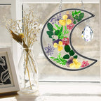 KY&BOSAM Moon Suncatcher Gifts for Mom Family Friends Stained Glass Suncatchers for Windows Hangings Wind Chimes with Real Flower Colorful Crystal Outdoor for Garden Indoor Home Christmas Trees Decor