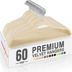 HOUSE DAY Beige Velvet Hangers 60 Pack, Non Slip Clothes Felt Hanger Heavy Duty for Coat, Premium Slim Space Saving Suit Hangers for Closet Organizer, 360° Rotating Silver Hook
