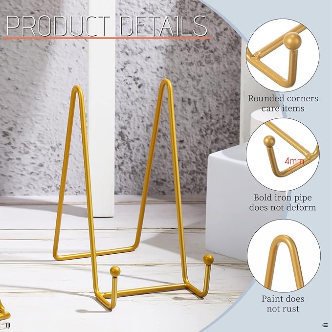 Mixweer 12 Pcs Book Stands for Display Metal Picture Frame Stand Book Plate Picture Holder Easels Photo Holder for Decorative Display(6 Inch,Gold)