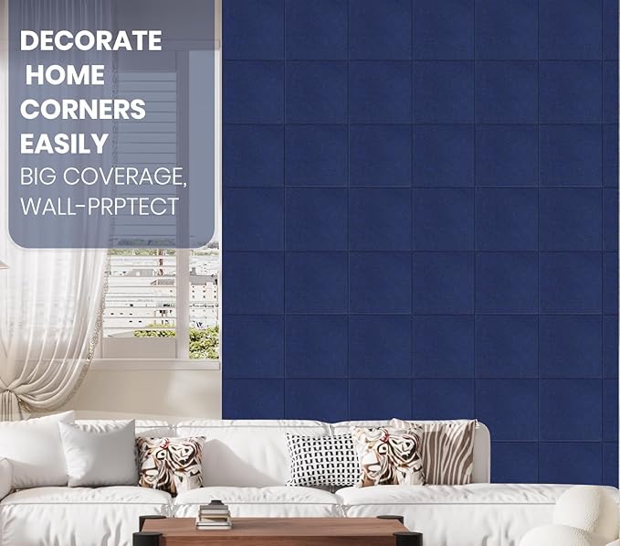 Large Cork Board Alternative 36" X 24" Bulletin Board - 6 Pack Removable Felt Wall Tiles with 20 pushpins, Large Cork Boards for Walls Cork Board for Office Pin Board Tack Board - Denim Blue