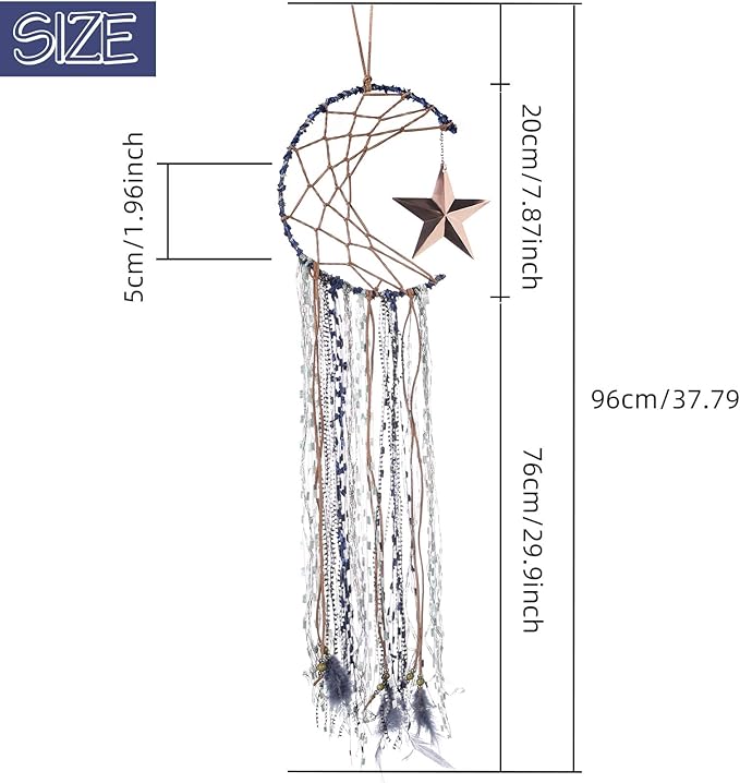 Jetec 3 Pieces Blue Dream Catcher Star Moon Sun Handmade Feather Dreamcatcher Wall Decor for Bedroom Nursery Wall Hanging Home Spring Decoration Festival Gift