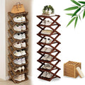 DDRIC The 9-Tier No-Assembly Bamboo Rack, Foldable 9 Tier Bamboo Shoe Rack with Collapsible Vertical Design, Space-Saving Shoe Storage Shelf for Entryway Closet Dorm, No-Tool Assembly (Brown,8)