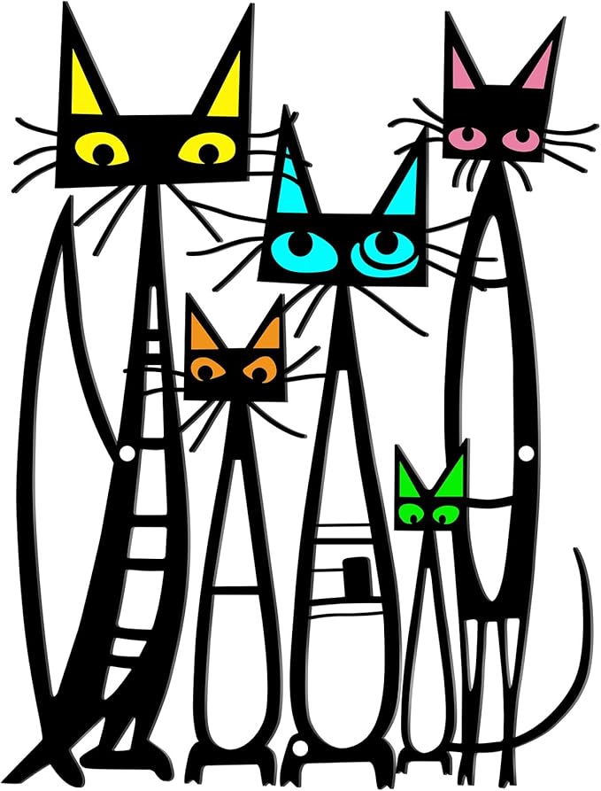 Wesiti Cat Wall Art Decor Iron Wall Sculptures Decor for Cats Lover 10.6 x 15.7 Inches Colorful Mid Century Cat Retro Signs for Home Living Room Bedroom Kitchen Office(Fashion)