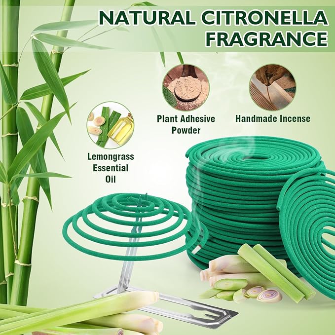 SCENTORINI Citronella Coils, 48 PCS Citronella Incense with Coil Holder, Suitable for Summer Home Outdoor Use, Pool Side, Patio, Camping, Porches, Courtyards, Farms, Garden Planting Area