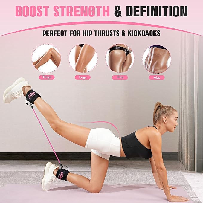Ankle Resistance Bands with Cuffs, Resistance Bands for Working Out, Home Gym Workout Equipment for Women, Pilates Exercise, Hip, Leg, Glute Ankle Weights Training- Exercise Guides Included