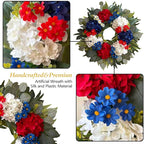 WANNA-CUL 250th Year Patriotic Wreaths for Front Door Decorations, 24 Inch 4th of July Hydrangea Wreath, Red White Blue Spring Door Wreath for Independence Day, Memorial Day for Indoor Outdoor Decor