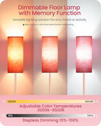 Dimmable Floor Lamps for Living Room with Remote and Foot Switch, 64.4” Modern Standing Tall Lamp, Corner Lamp for Bedroom, Bulb Included, 3000K-6500K, FCC Listed, Sakura Pink PCP06LD05W1