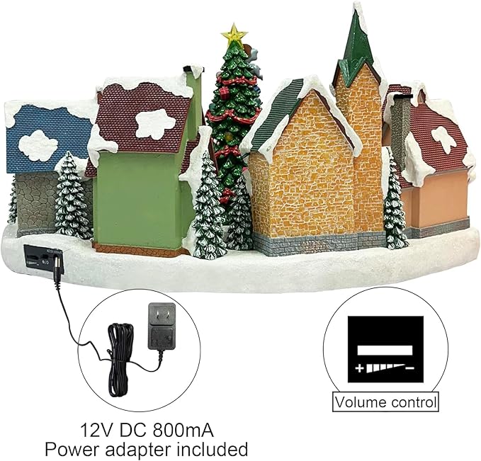 MOMENTS IN TIME Animated Disney Holiday Town Scene 10.5” Christmas Tree Christmas Village, LED Lights, Music & Motion Handcrafted Polyresin Village Power Adapter Included