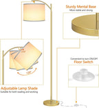 Floor Lamp for Living Room with 3 Color Temperatures LED Bulb, Standing Lamp Tall Industrial Floor Lamp Reading for Bedroom, Office (9W LED Bulb, White Lampshade Included) -Gold