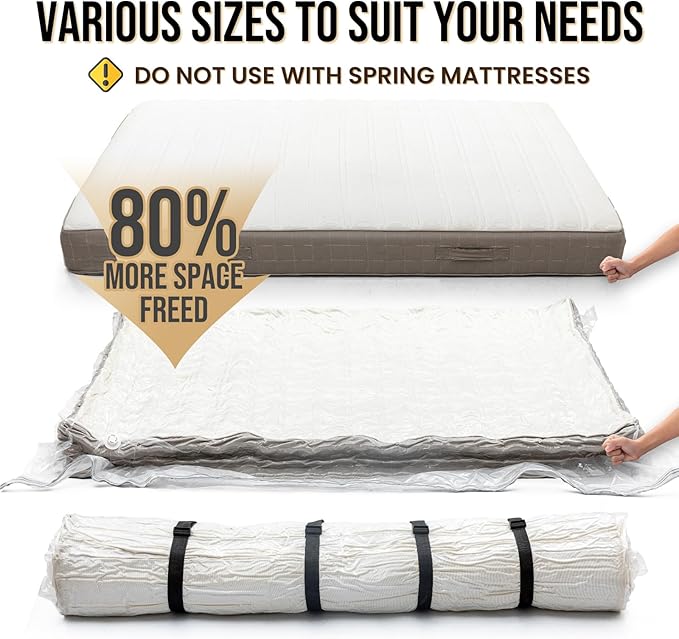 TAILI Mattress Vacuum Storage Bag, Full/Queen Mattress Vacuum Bag with 4 Straps, Sealable Bag for Memory Foam, Latex, Easy Moving, Transport and Storage
