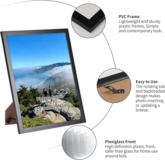 Giftgarden 8x10 Picture Frame Set of 18, Lightweight 8 by 10 Frames Bulk for Gallery Wall Photo Hanging and Tabletop Display, Black