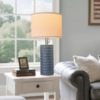 Reaketon 20.5" Modern Ceramic Table Lamps for Bedroom Set of 2, Bedside Lamps for Night Stands with Beige Lampshade, Farmhouse Table Lamp for Living Room Office Dorm, Blue