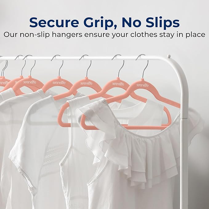 SereneLife 30 Pcs Pink Velvet Clothes Hangers - Non-Slip, Heavy Duty Hanger Set with 360° Swivel Hook, 10 lbs Weight Capacity, Lightweight, Ultra-Thin, Wrinkle-Free, Perfect for Closet Organization