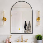 Bathroom Mirror for Wall, 38x26 Inch Arched Mirror, Matte Black Metal Framed Bathroom Vanity Mirror for Restroom Farmhouse, Anti-Rust, Tempered Glass, Hanging or Leaning