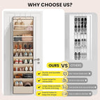16-20 Pairs Over the Door Shoe Organizer, Clear Pockets Shoe Rack for Closet Door, Hanging Shoe Rack for Boots, Behind the Door Shoe Holder Fit All the Family's Sneakers, Boots, Heels, Beige