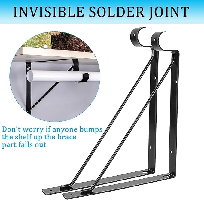 10PCS Heavy Duty Closet Rod Bracket, 11 x 11 Inch Closet Shelf Brackets,Supports 300 lbs,Wall Mount Closet Rod Supports Bracket Hook with Screws, Closet Rod Holders for Home and Closet Decor(Black)