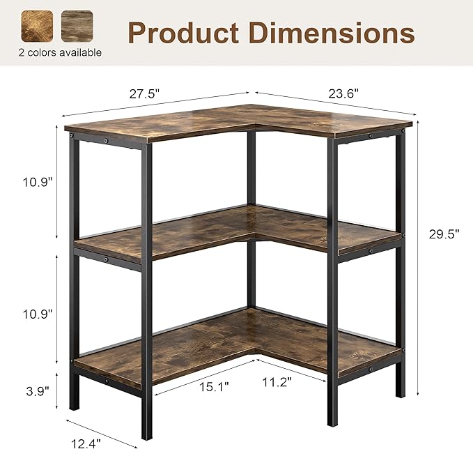 VECELO Corner Cabinet Table with 3 Tier Open Shelf, Multipurpose Display Organizer Storage Stand for Small Space Home Office Kitchen, Brown
