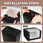 50 Pack Hat Boxes with Clear Window, Foldable Black Gift Boxes for Baseball Caps, Storage, Display and Shipping