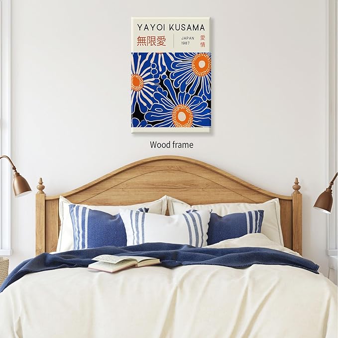 Yayoi Kusama Print Vintage Japanese Wall Art Abstract Yayoi Kusama Poster Minimalist Painting Art Exhibition Suitable for Japanese Bedroom,Living Room Office Decor 11x14in Framed