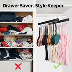 2 Pack Bra Hanger for Closet Organizer, Premium Wooden Tank Top Hangers with 36 Foldable Hooks, 360° Rotating Design, Space Saving Storage for Tank Tops, Bras, Scarves and More, Black