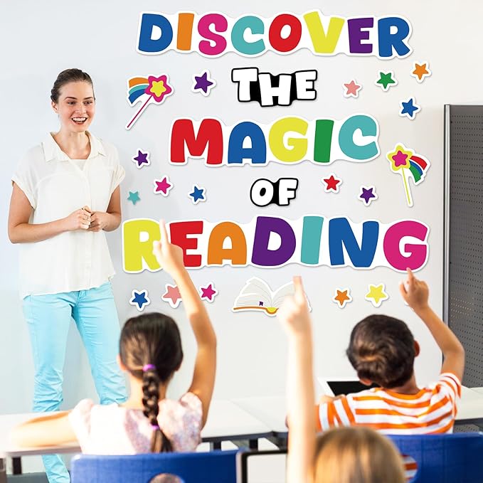 gisgfim Classroom Bulletin Board Decoration Set Wall Door Decor Colorful Reading Classroom Decorations for Kindergarten Preschool Elementary Middle School(Discover The Magic of Reading)